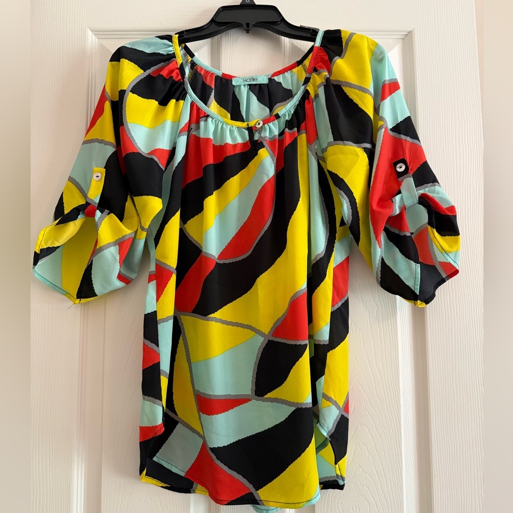 Karlie Red Yellow Black Abstract Blouse